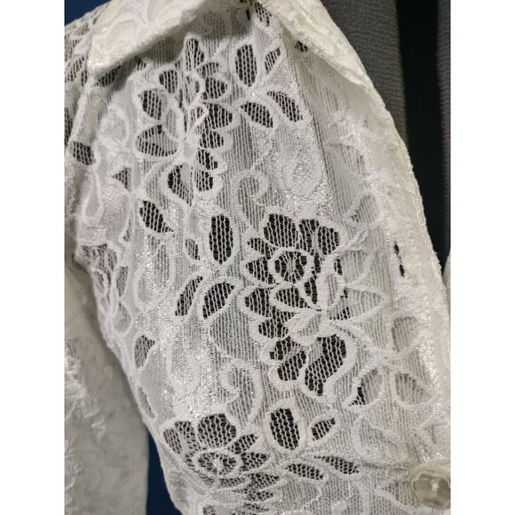 Shasha Collection Womens White Lace Button-Up Long Sleeve Blouse With Floral She - Picture 5 of 5